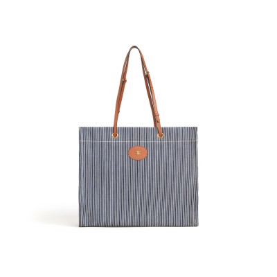 CELINE SQUARED CABAS CELINE IN STRIPED TEXTILE AND CALFSKIN 192802CHD.07AT (45*35*15cm)